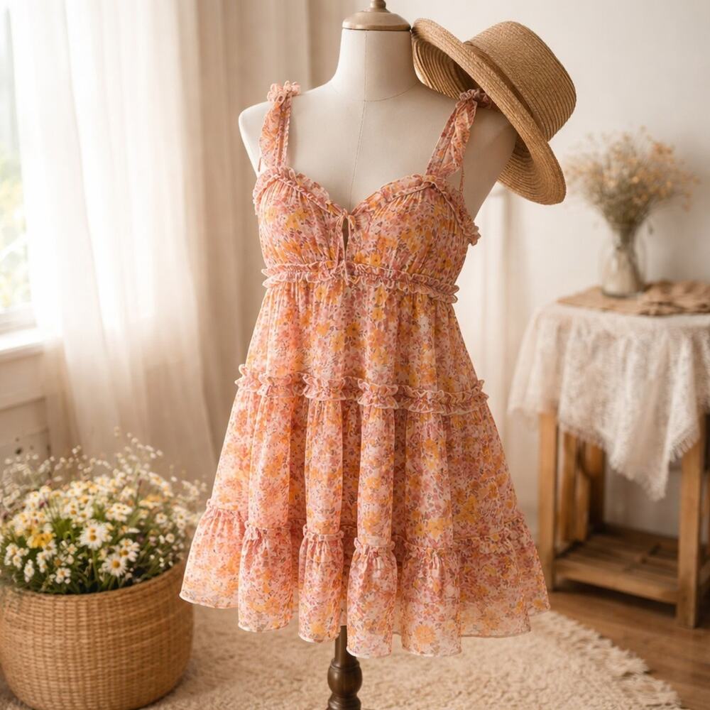 Women's Sleeveless Floral Boho Shift Tank Sun Sexy Feminine Mini Dress Size M